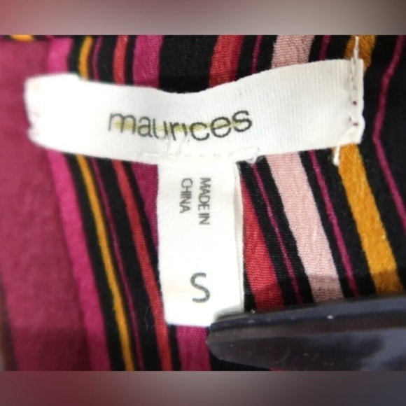 Maurices Geometric Stripe Tunic Top Tie Neck Long Sleeve Oversized - Picture 11 of 12